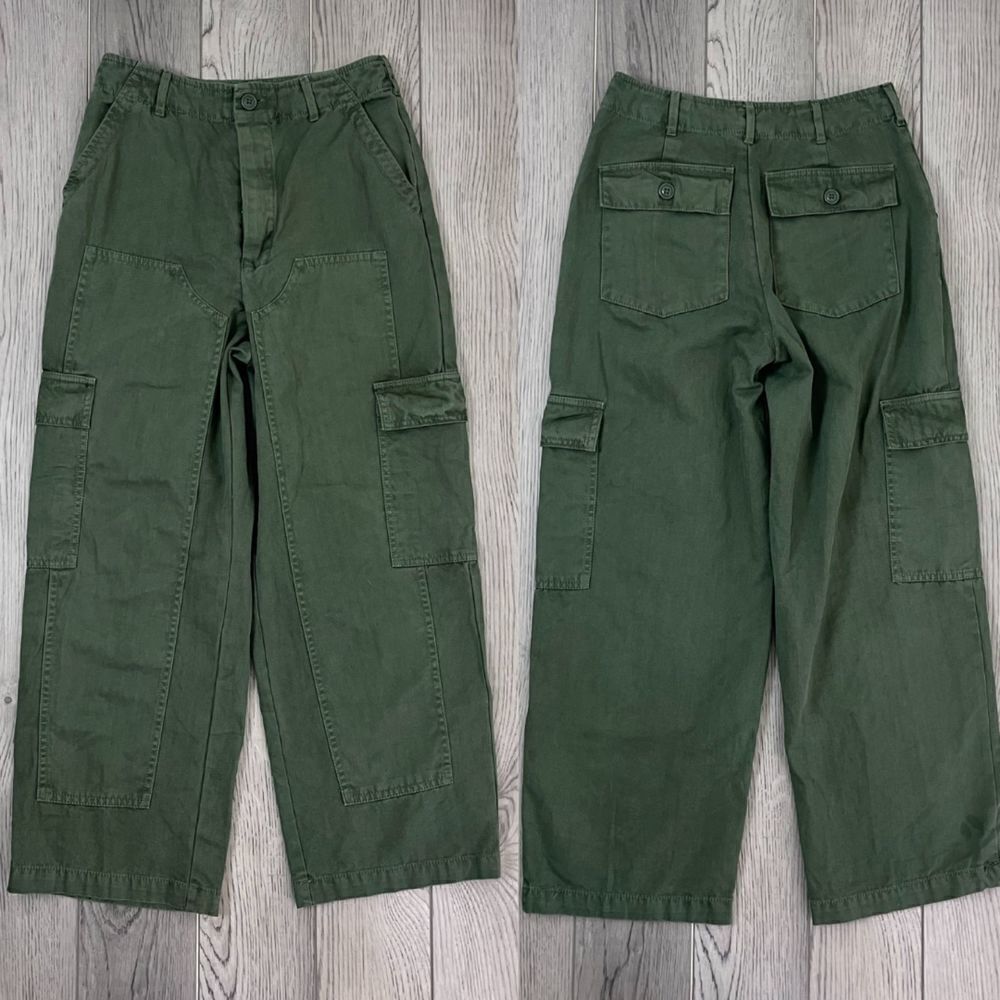 Target Women Size 2 Wide Leg High Rise Green Cargo Ankle Pants Trouser Cotton
